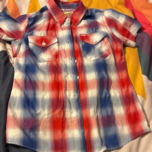 DIXXON Red, Blue & White Plaid Short Sleeve Button-Down Shirt